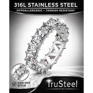 Women Triangle Cubic Zirconia Eternity‎ Stainless Steel Ring 5.7mm width size 6